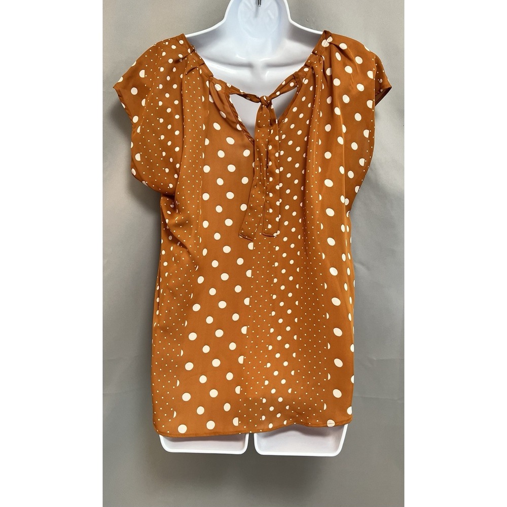 Lauren Conrad mustard orange top Blouse‎ Polka Dots Flowy Relaxed Sz Large - Picture 3 of 10